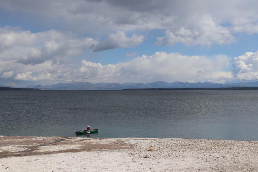 Man in Canoe on Yellowstone Lake